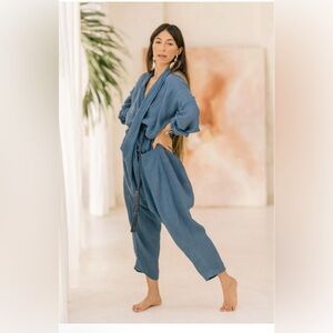 M/L NWT Myrah Penaloza Amma Crinkle Linen Playsuit